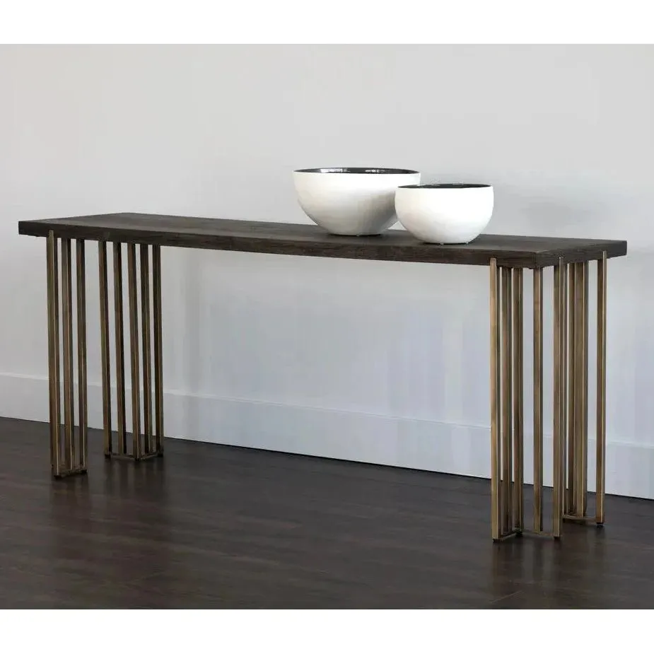 Classic Espresso Wood Console Table With Brass Legs