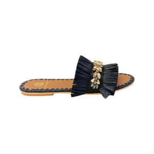 DA SIENA - RAFFIA SLIDES WITH CRYSTALS