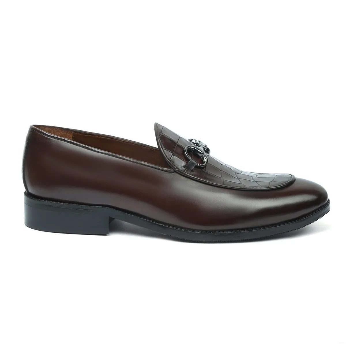 Dark Brown Men's Loafer With Deep Cut Leather at Vamp with Horse bit Buckle