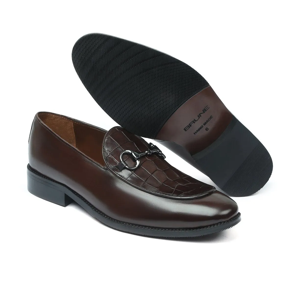 Dark Brown Men's Loafer With Deep Cut Leather at Vamp with Horse bit Buckle