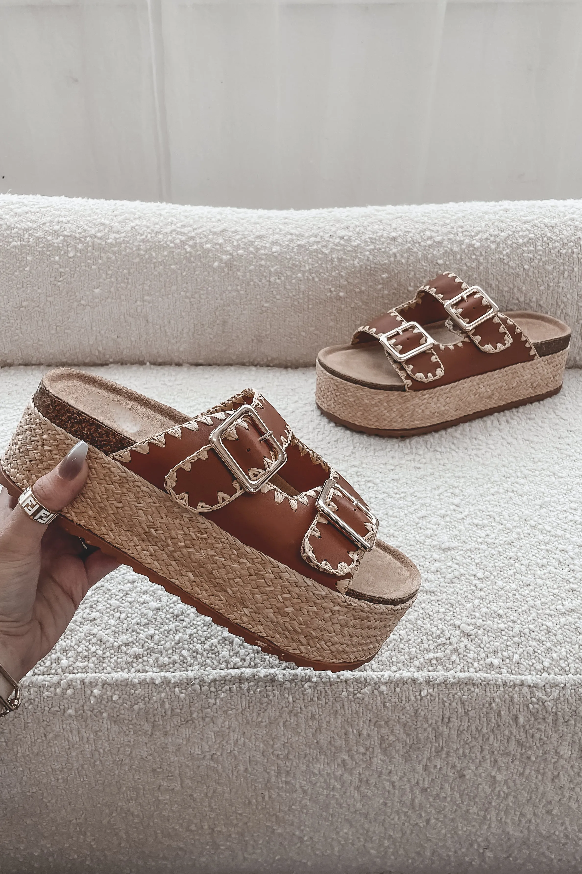 DEAL Bright Eyed Babe Brown Platform Braided Sandals