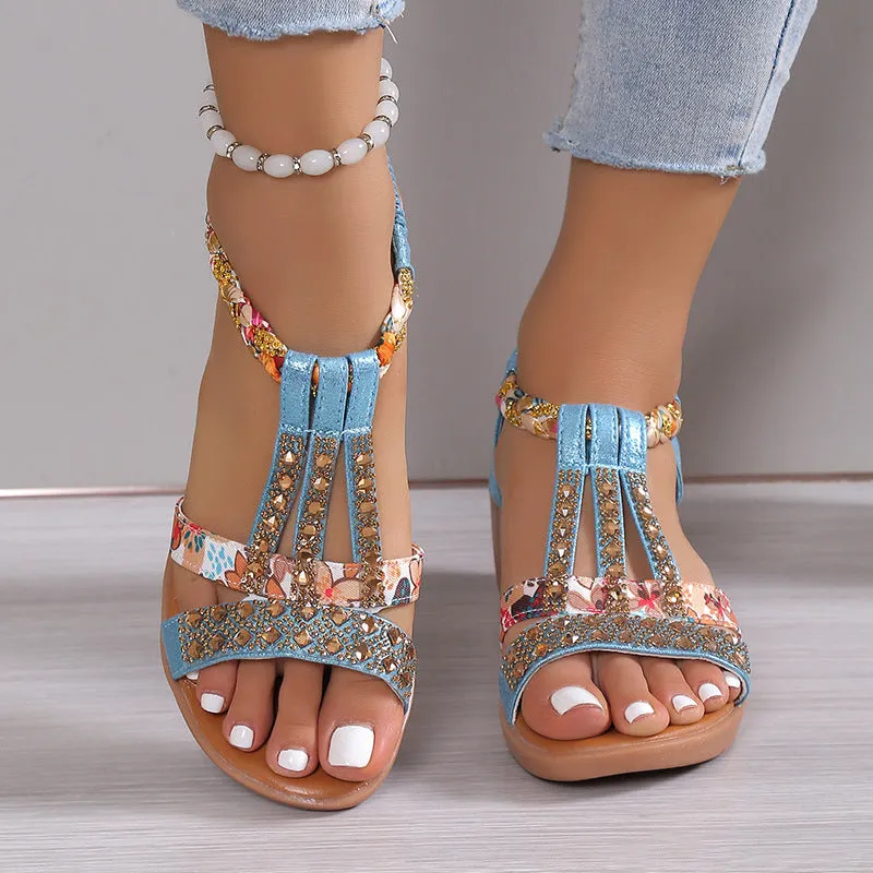 deanwangkt - Silver Casual Patchwork Rhinestone Fish Mouth Out Door Wedges Shoes (Heel Height 1.57in)