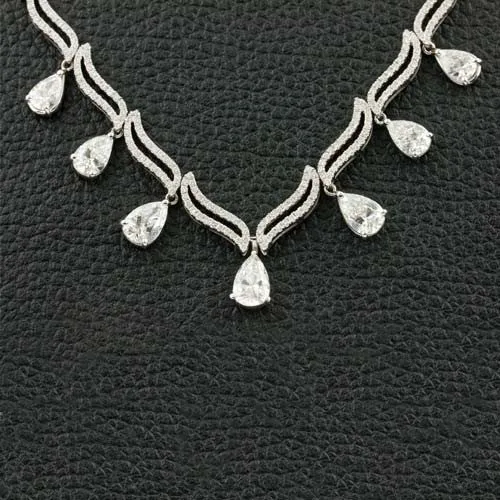 Diamond Necklace with Pear shaped Diamond Dangles