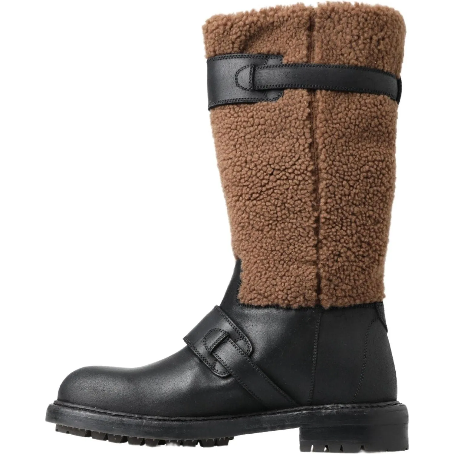 Dolce & Gabbana Black Shearling Leather Long Boots