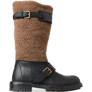 Dolce & Gabbana Black Shearling Leather Long Boots