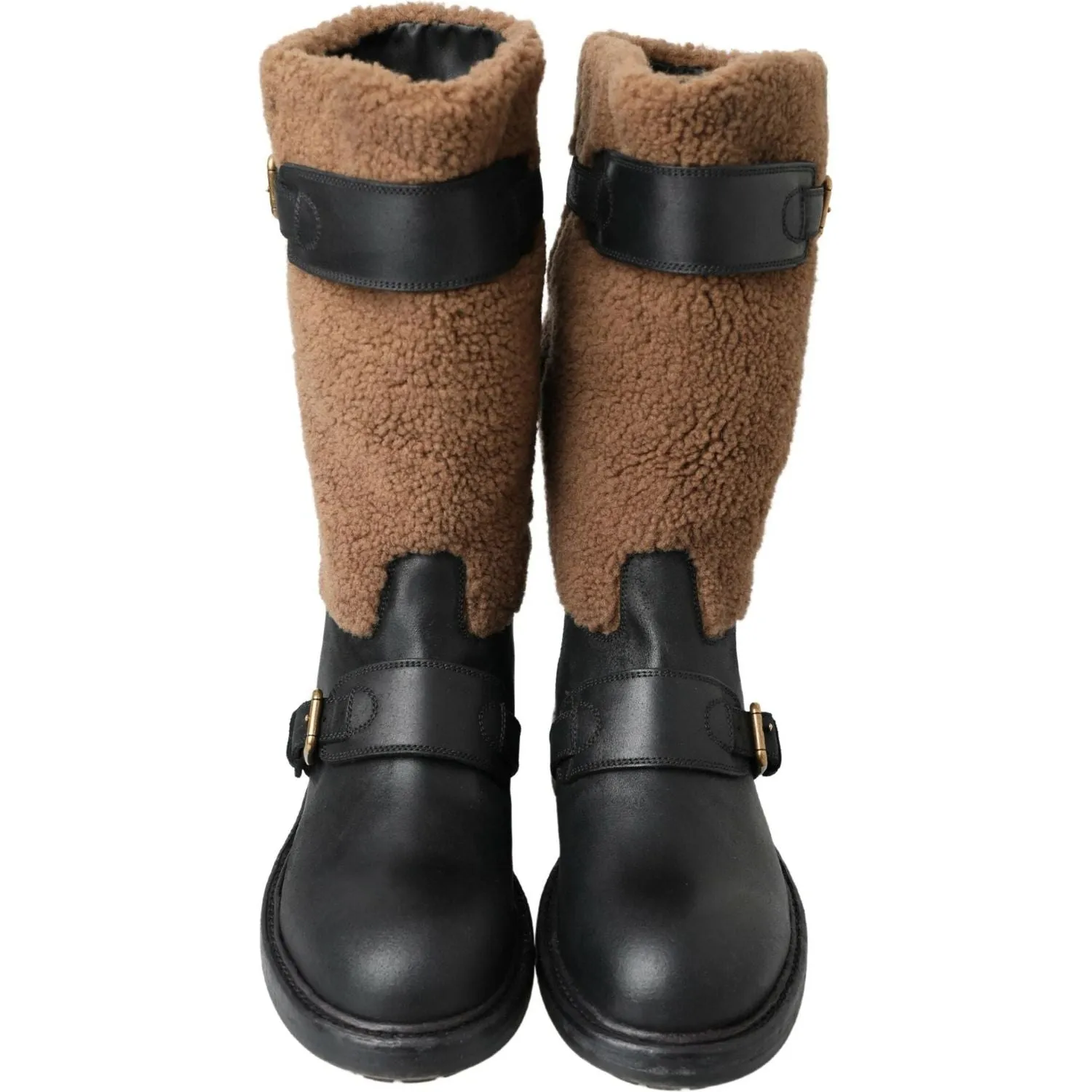 Dolce & Gabbana Black Shearling Leather Long Boots