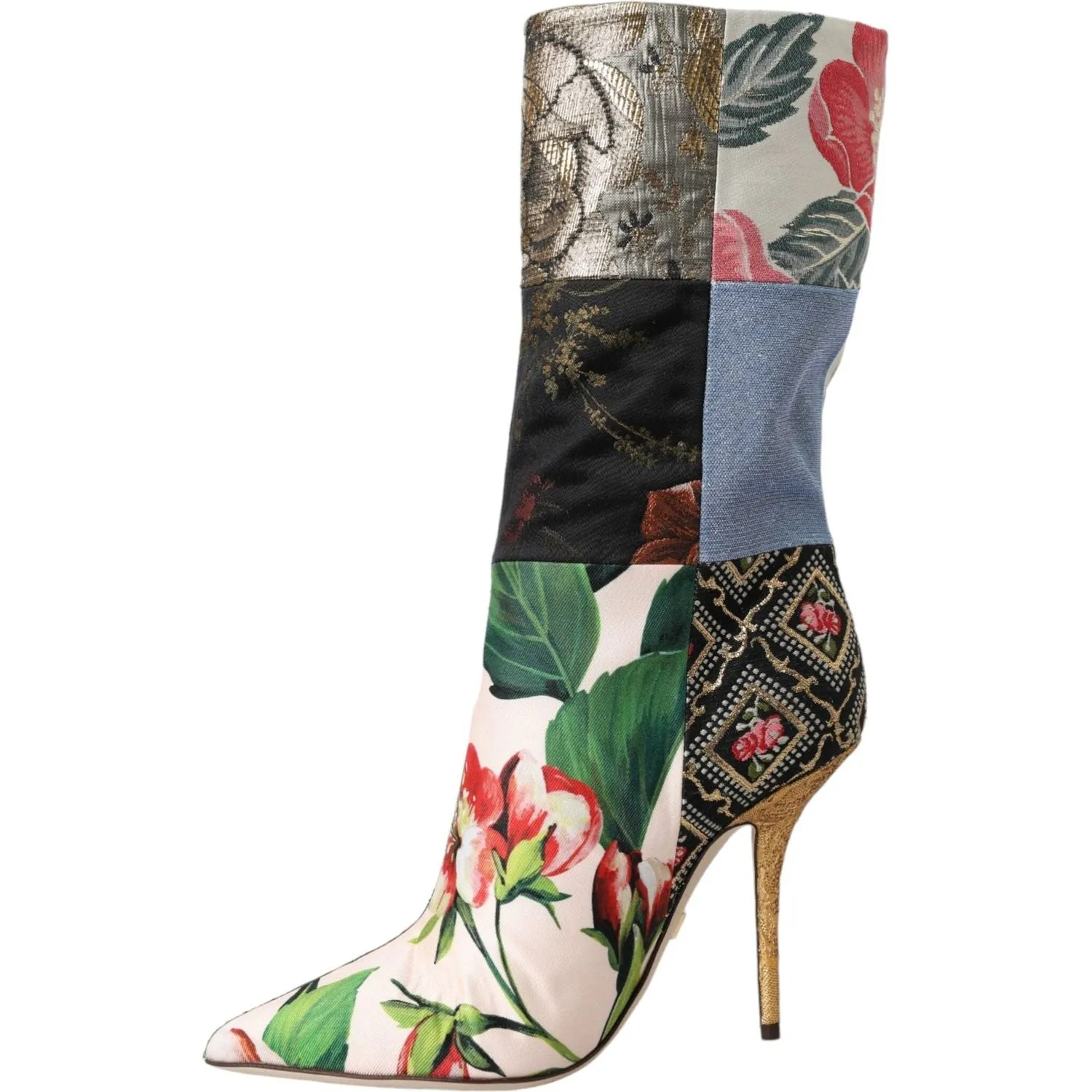 Dolce & Gabbana Multicolor Patchwork Print Heeled Boots Shoes