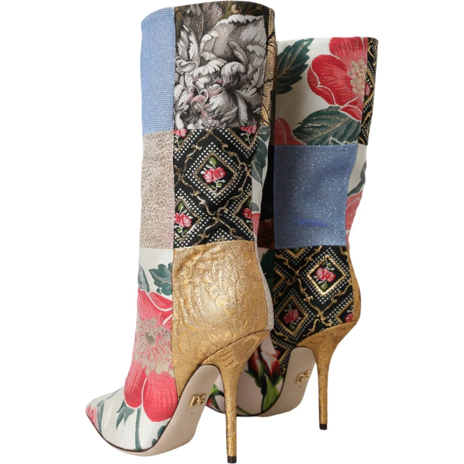 Dolce & Gabbana Multicolor Patchwork Print Heeled Boots Shoes