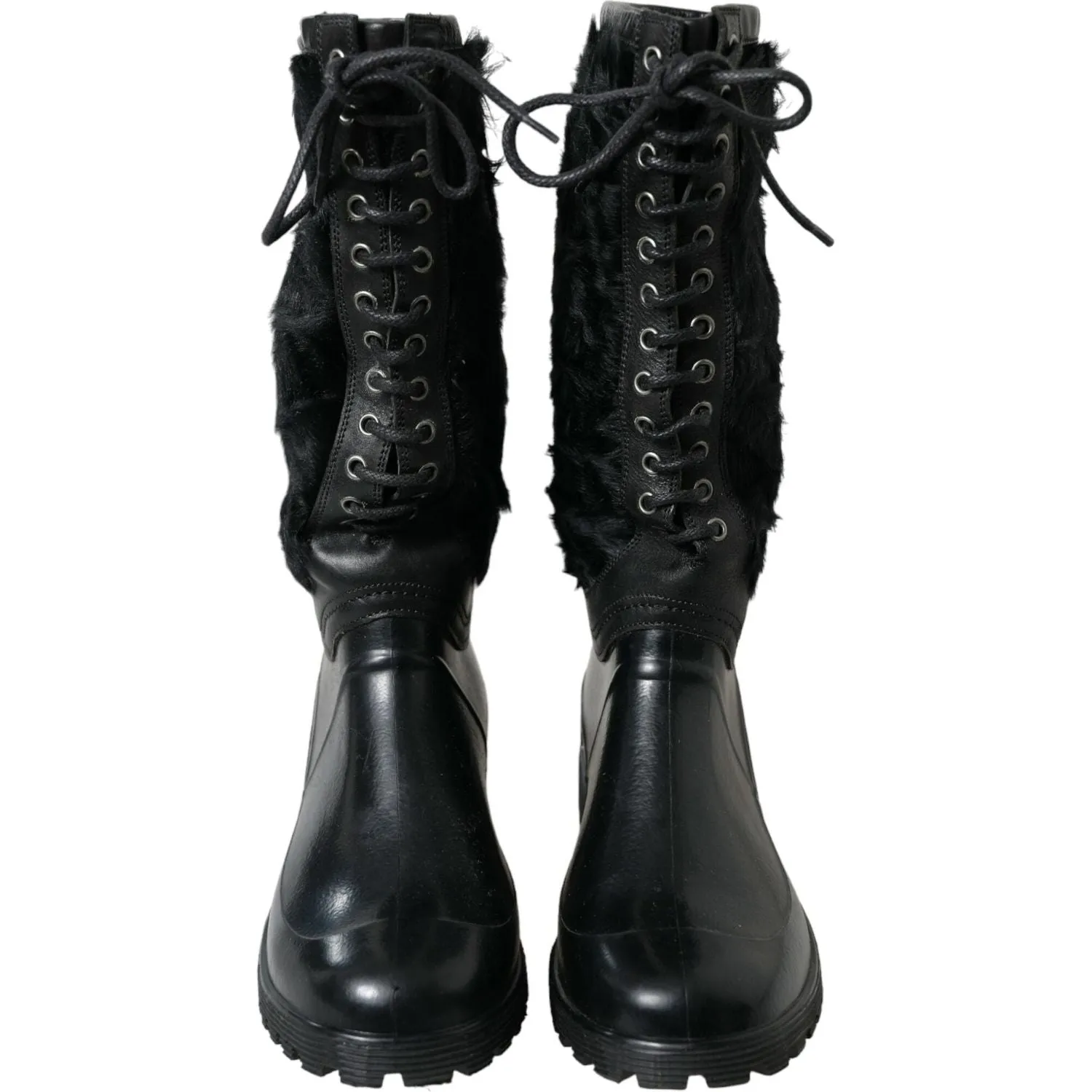 Dolce & Gabbana Sleek Black Shearling Mid Calf Boots