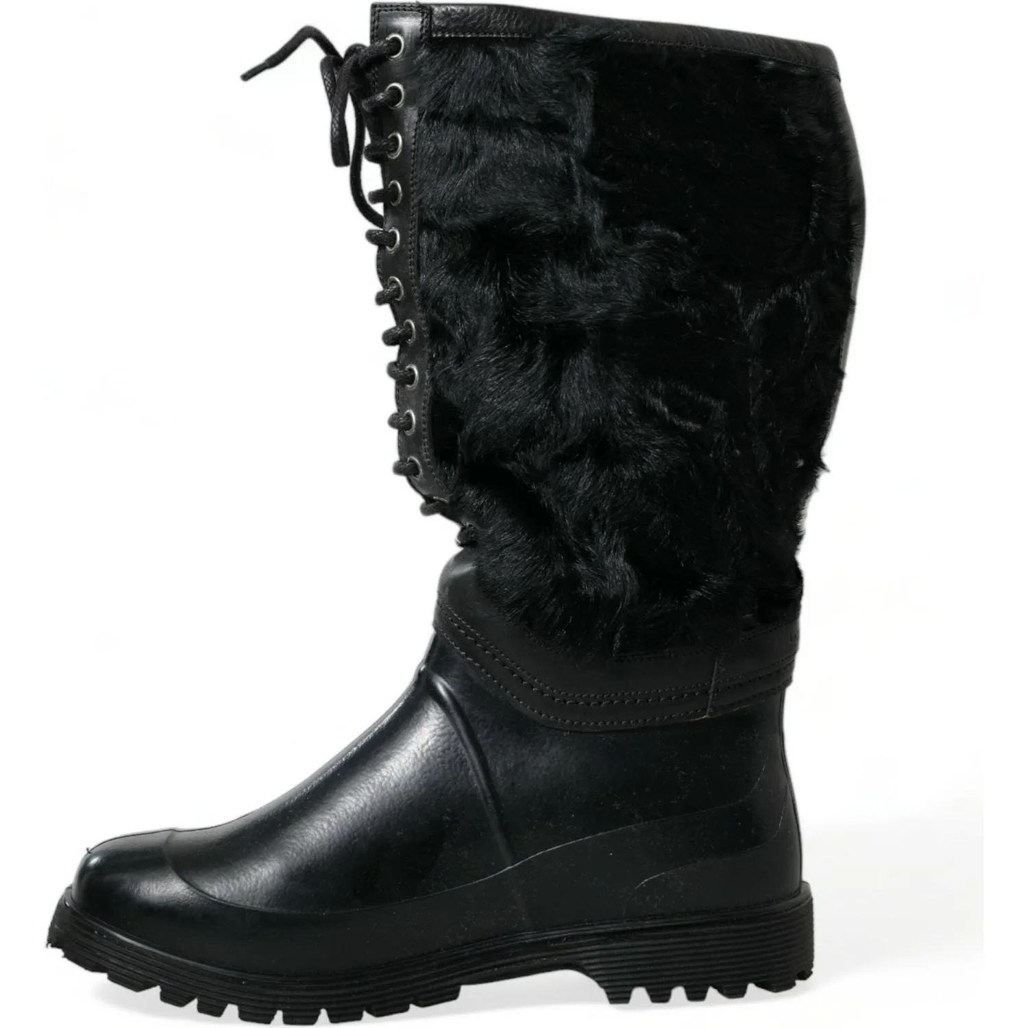 Dolce & Gabbana Sleek Black Shearling Mid Calf Boots