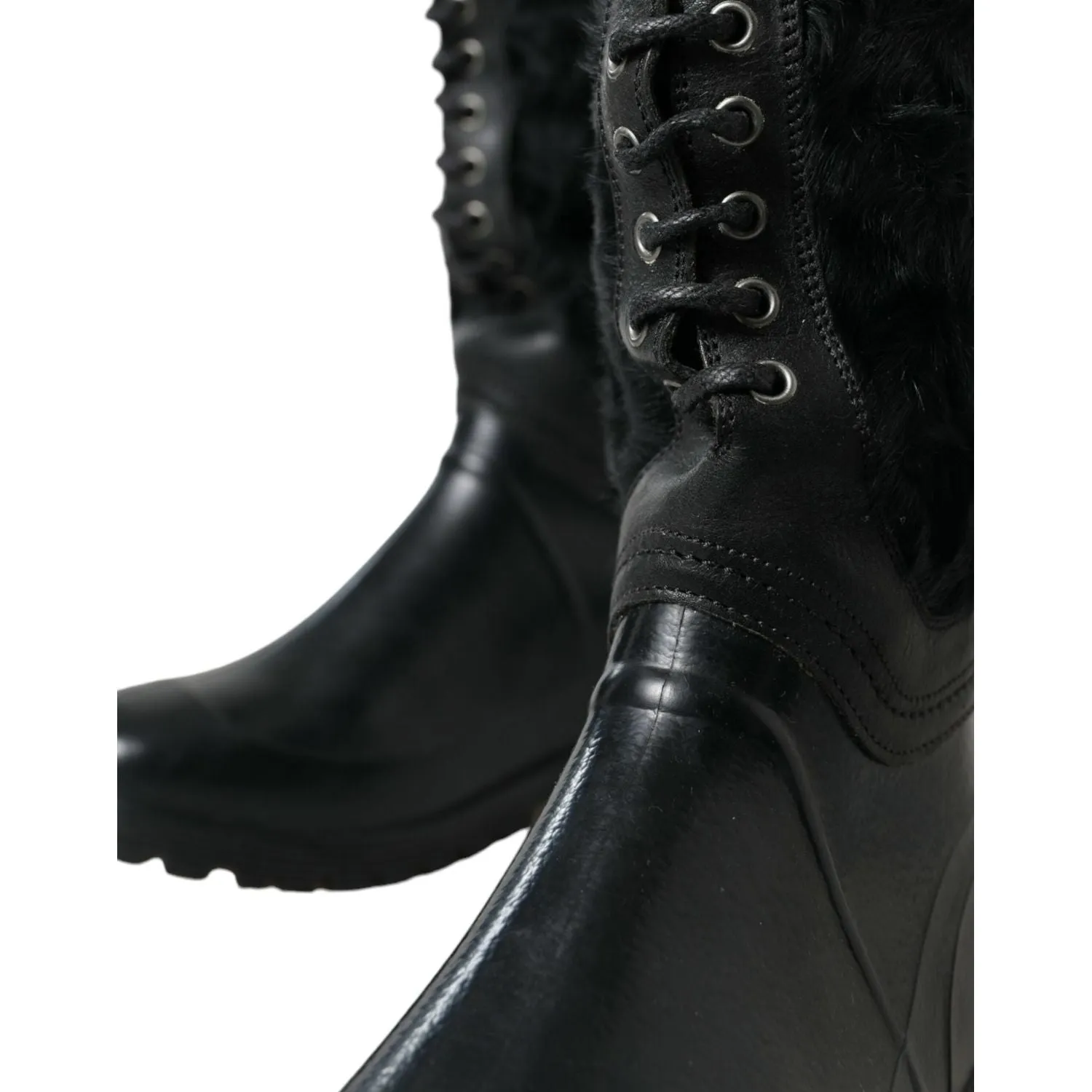 Dolce & Gabbana Sleek Black Shearling Mid Calf Boots