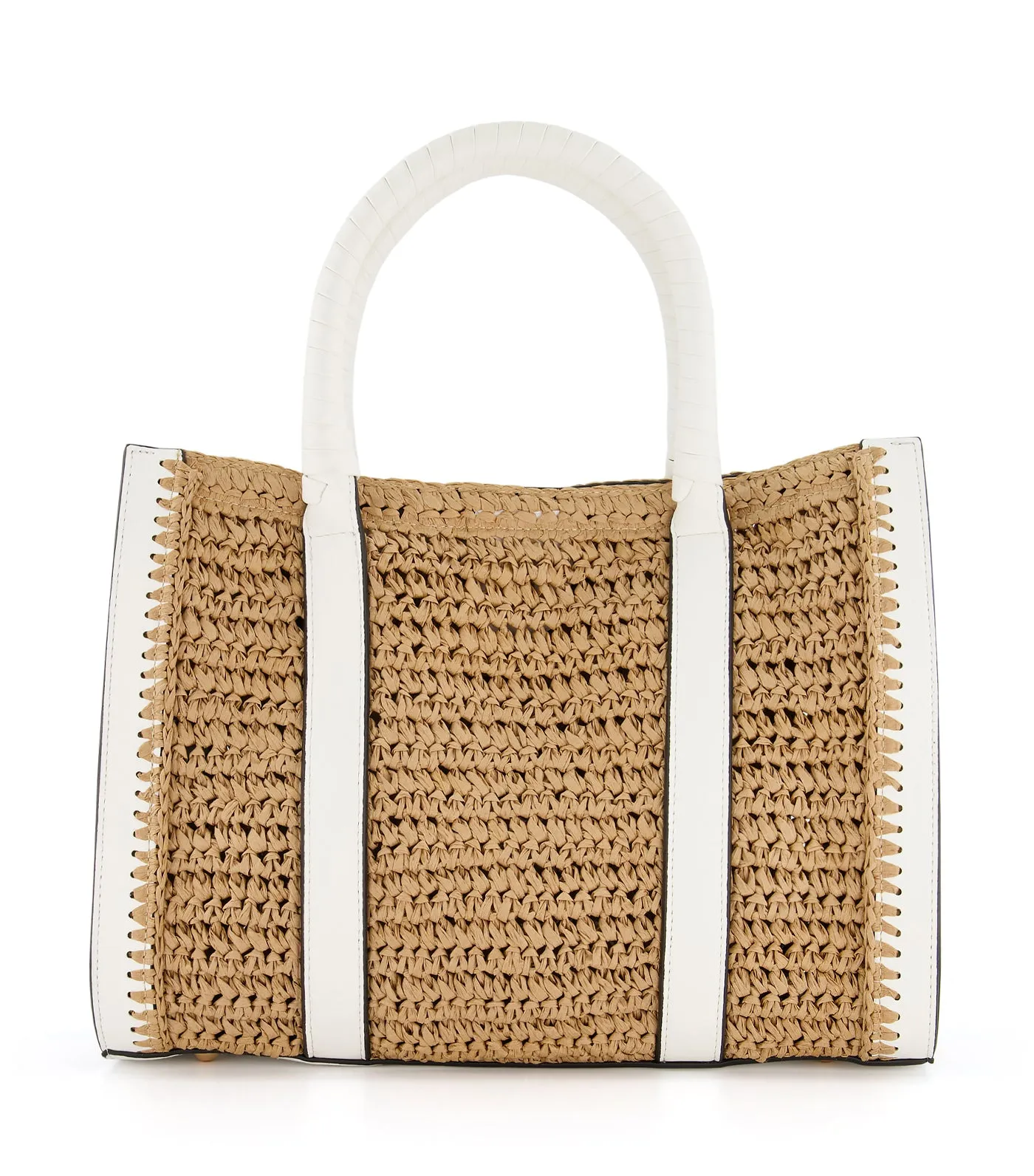 Doughtrey Unlined Raffia Front Pocket Tote White