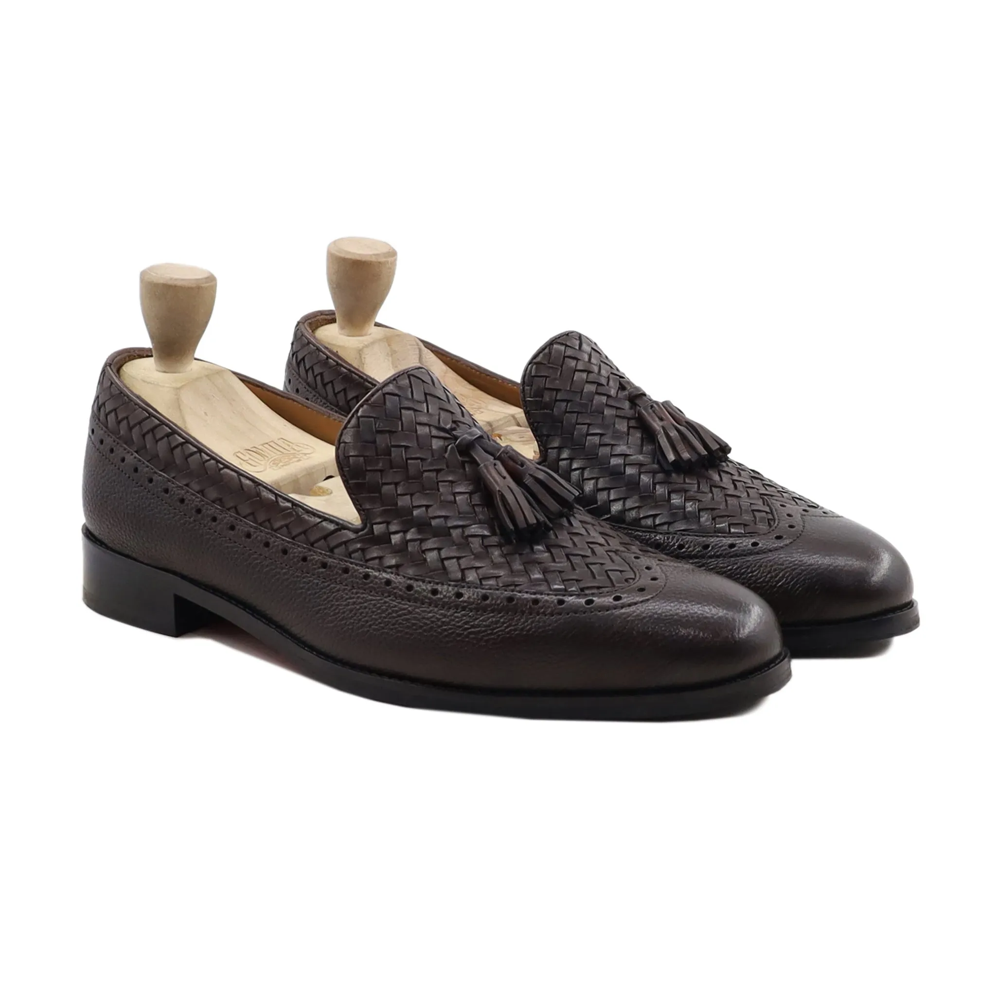 Dubasari - Men's Dark Brown Pebble Grain and Hand Woven Calf Leather Loafer