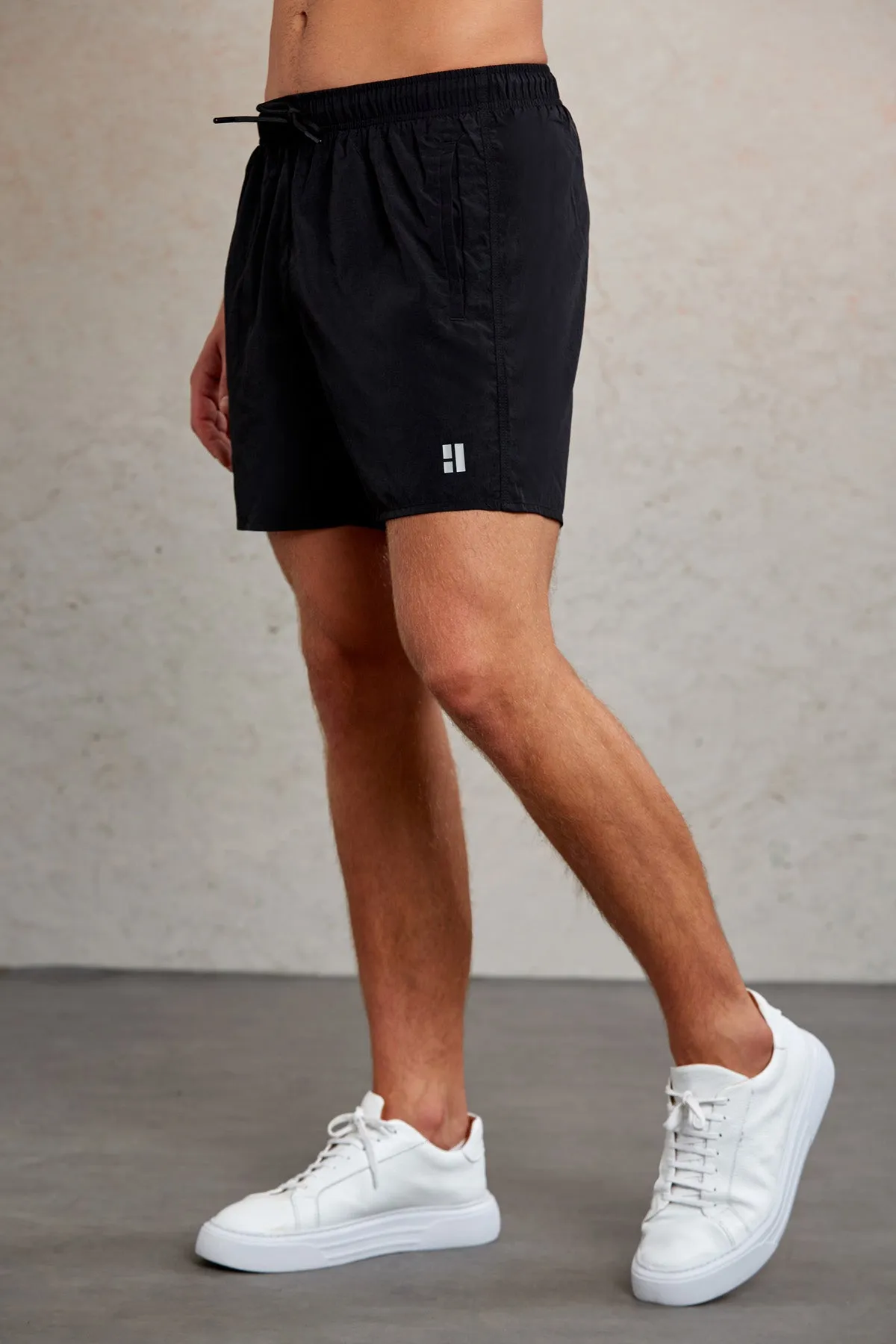 Dynamic Fit Side Pocket Quick Dry Black Swim Trunks