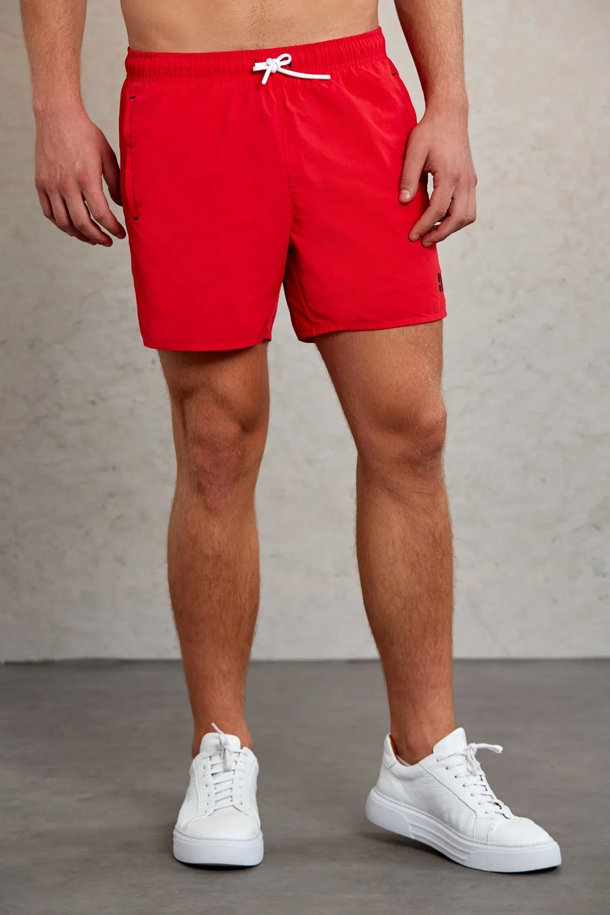 Dynamic Fit Side Pocket Quick Dry Red Swim Trunks