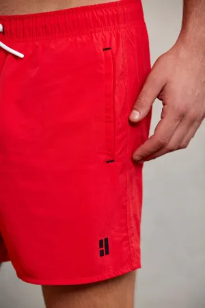 Dynamic Fit Side Pocket Quick Dry Red Swim Trunks