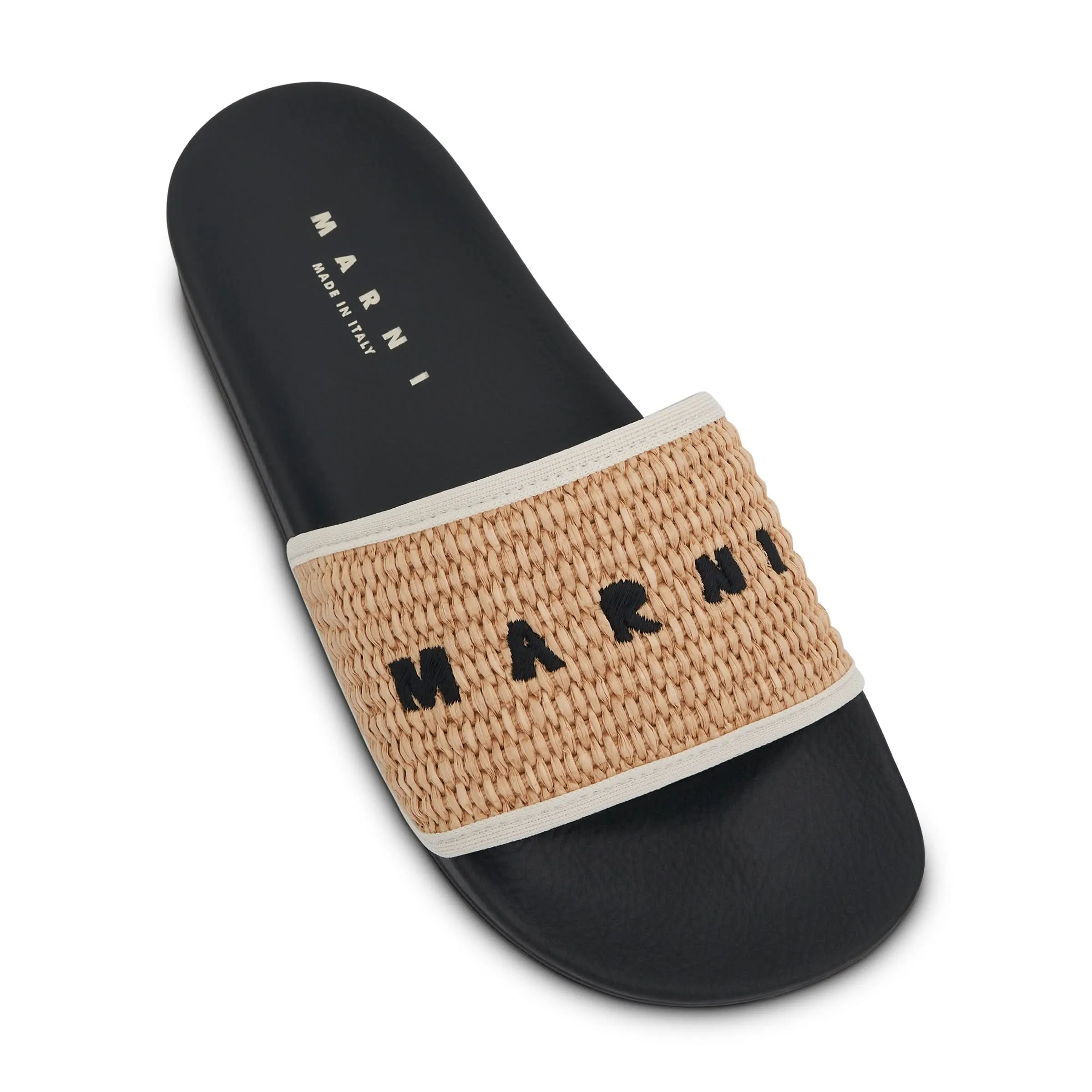 Embroidered Logo Slip On Slides in Natural/White