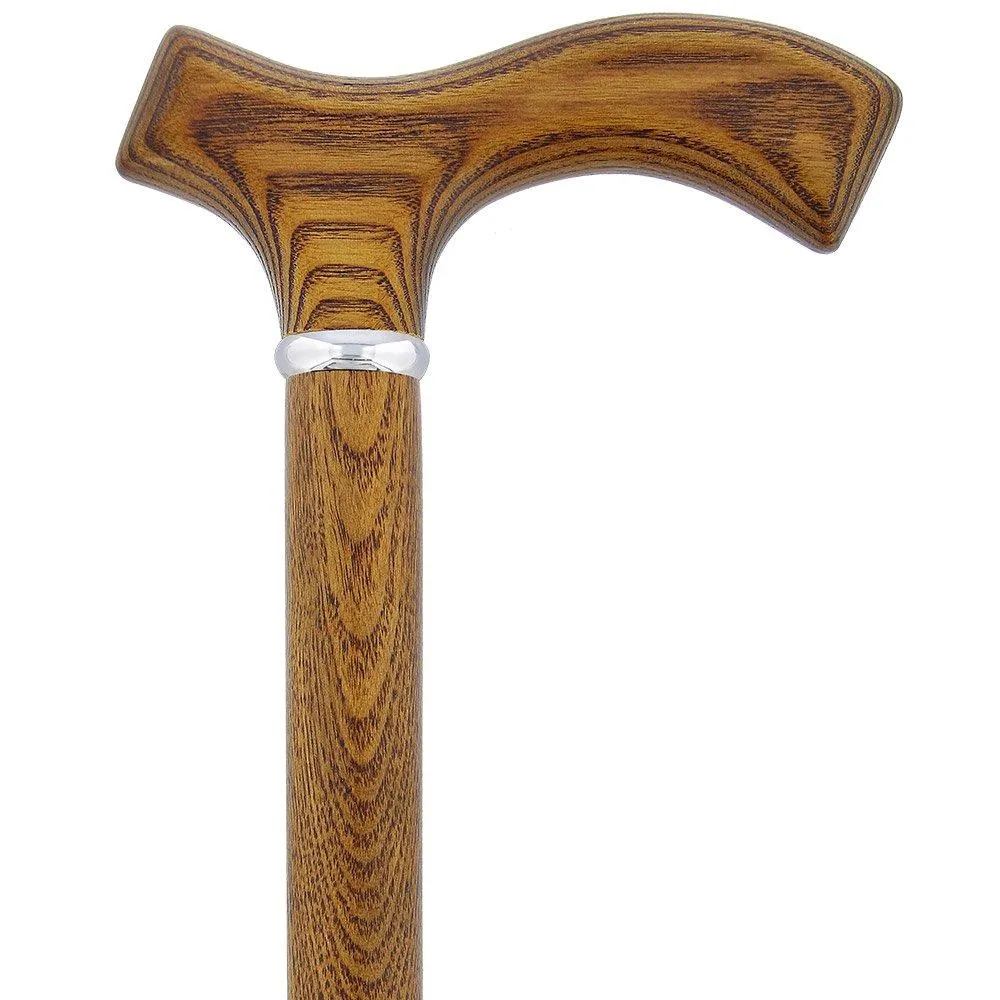 Espresso Brown Frtiz Handle Walking Cane with Ash Wood Shaft and Silver Collar