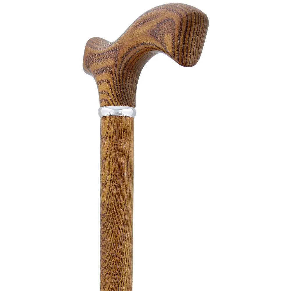 Espresso Brown Frtiz Handle Walking Cane with Ash Wood Shaft and Silver Collar