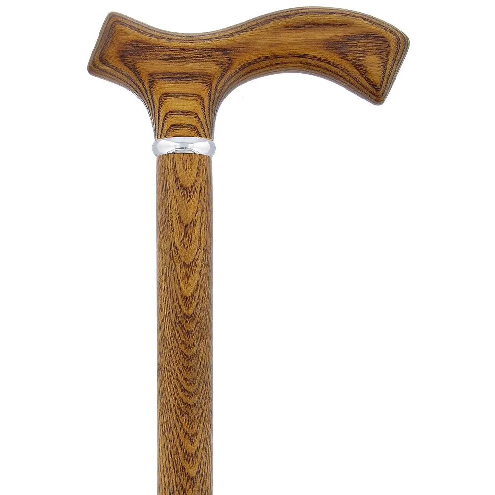 Espresso Brown Frtiz Handle Walking Cane with Ash Wood Shaft and Silver Collar