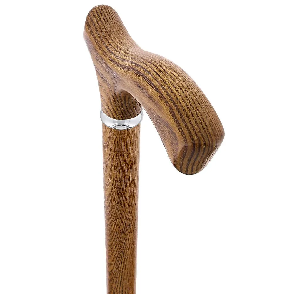 Espresso Brown Frtiz Handle Walking Cane with Ash Wood Shaft and Silver Collar