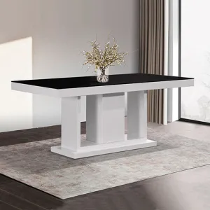 Espresso Dining Table Black Glass & White Painting