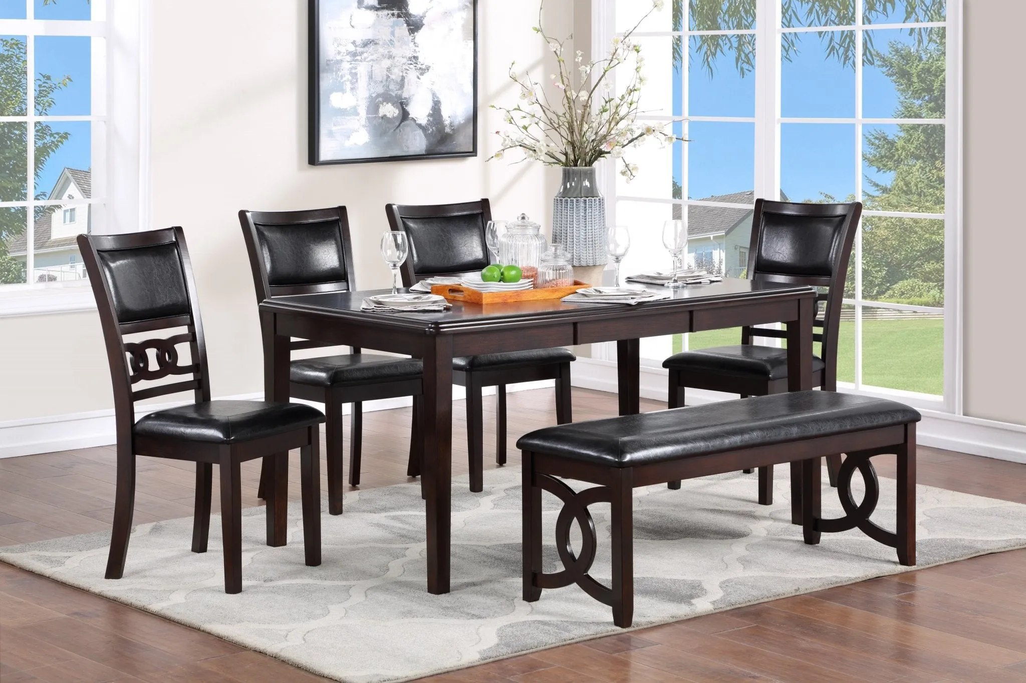 Espresso Finish 6 Pcs Gia Dining set including a Bench