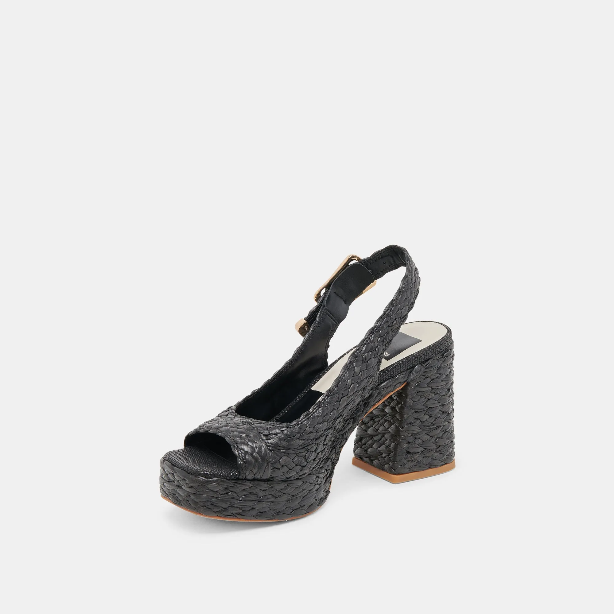 FLORES HEELS ONYX RAFFIA