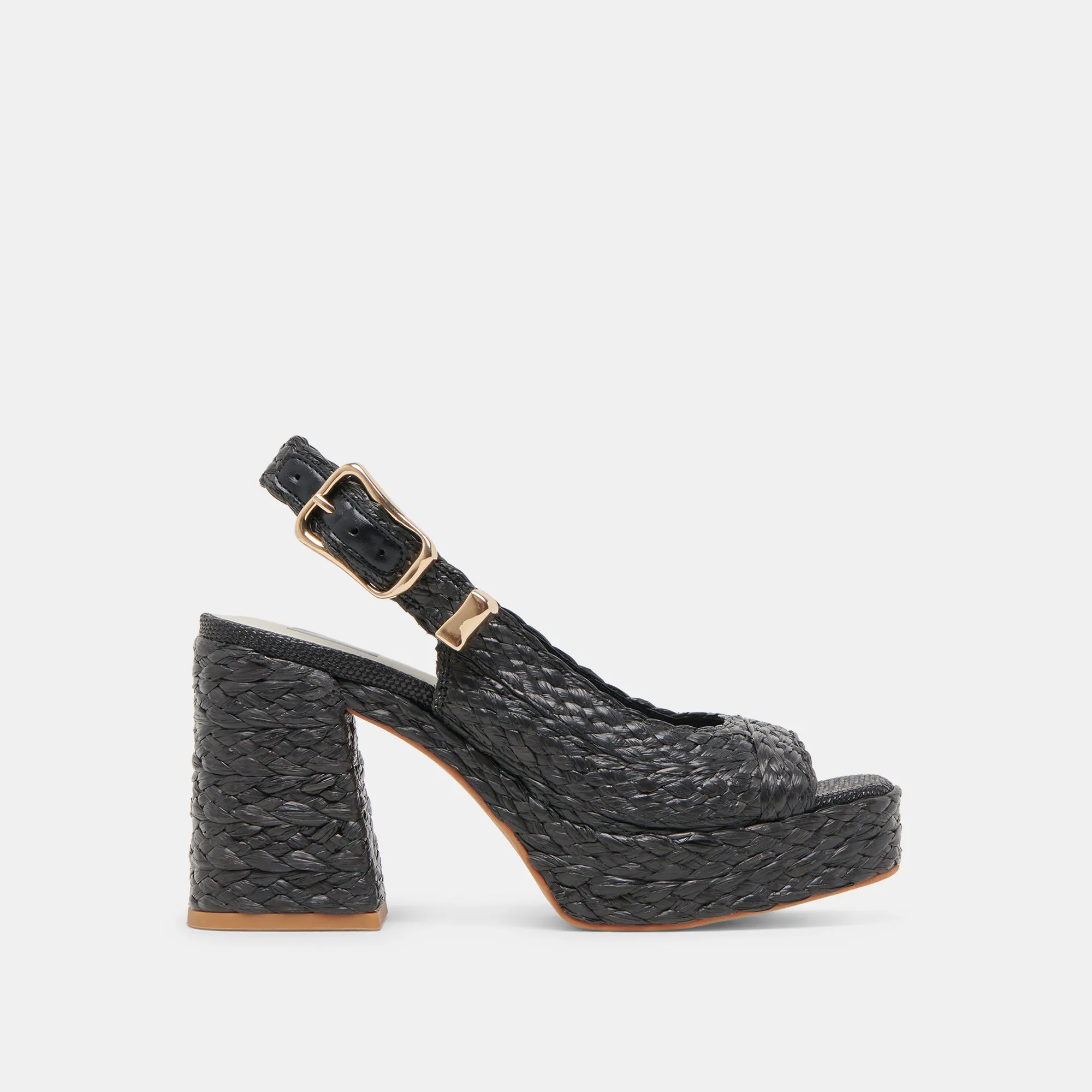 FLORES HEELS ONYX RAFFIA