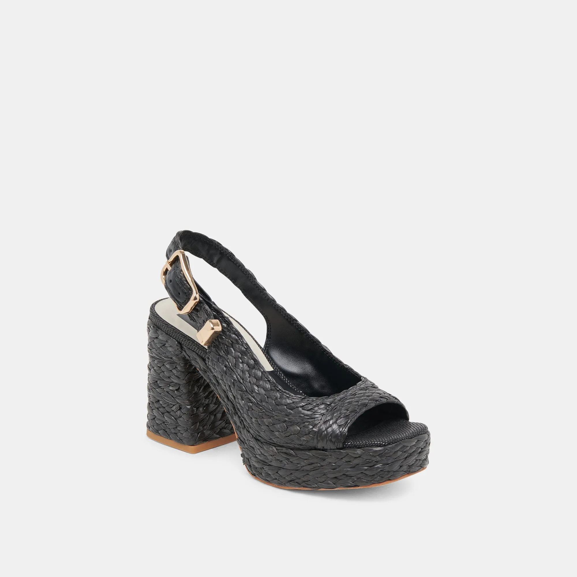 FLORES HEELS ONYX RAFFIA