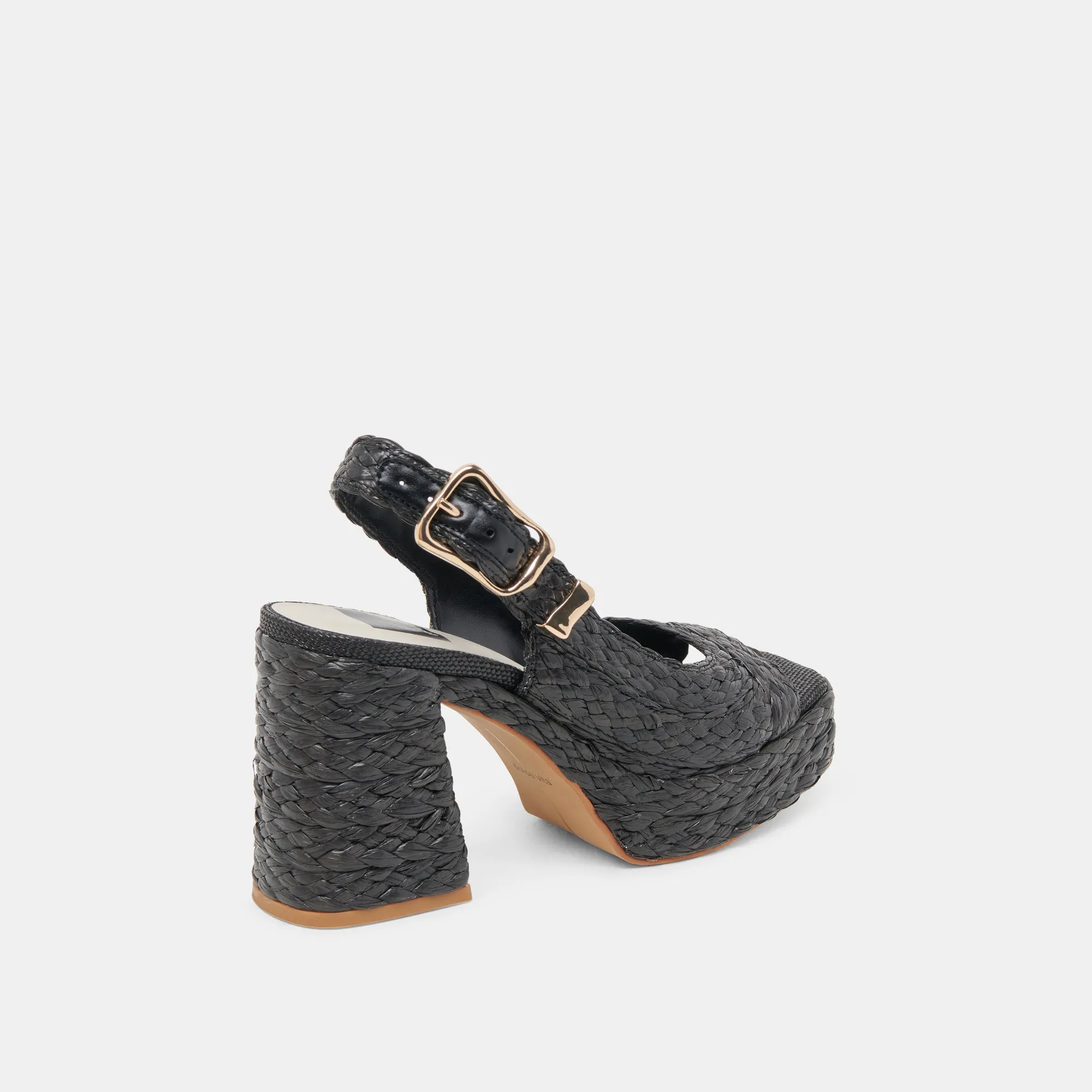 FLORES HEELS ONYX RAFFIA