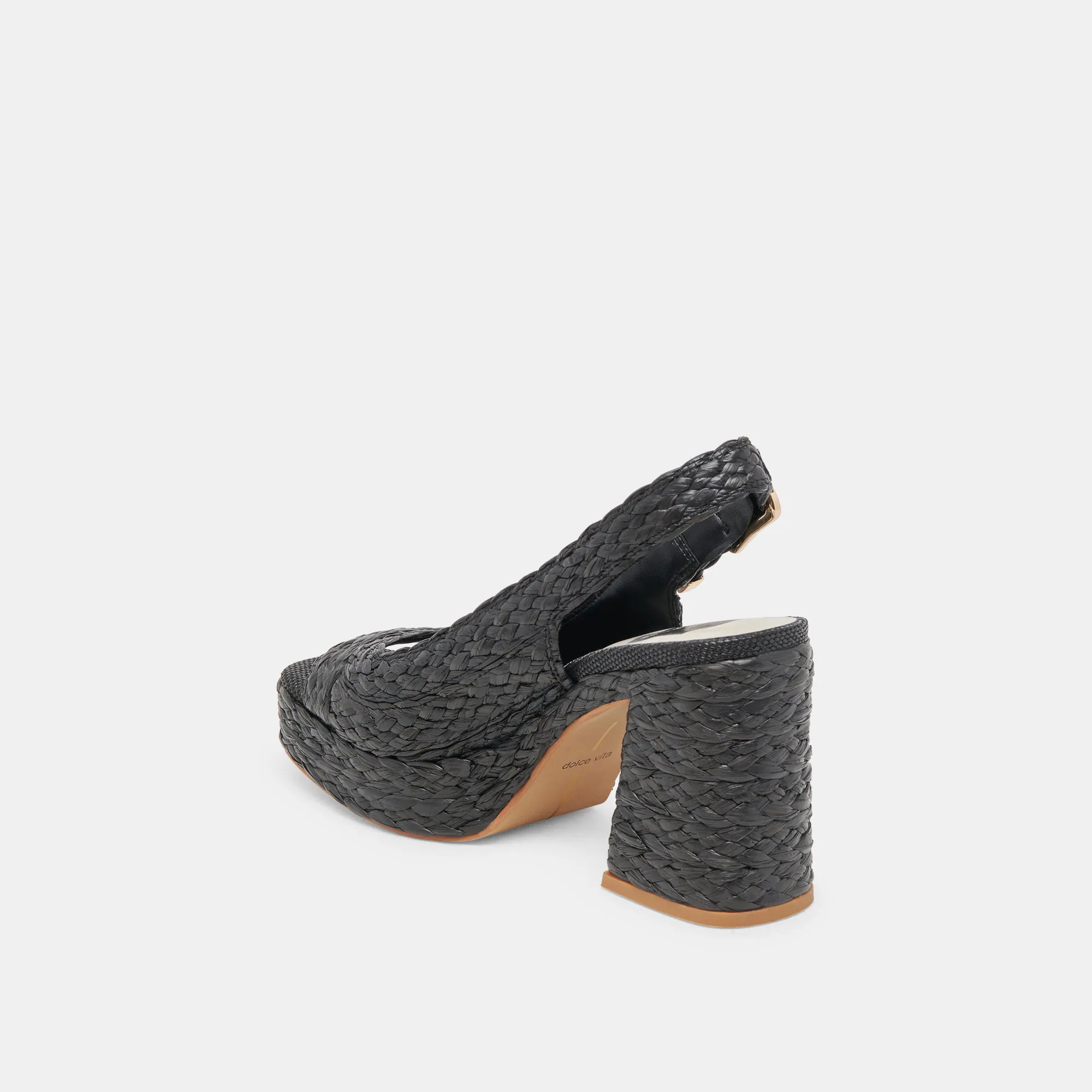 FLORES HEELS ONYX RAFFIA