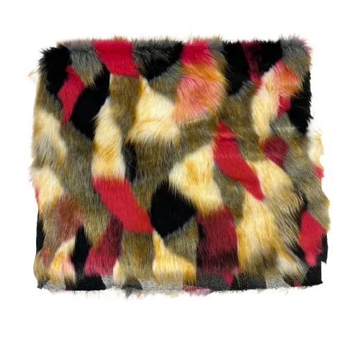 Fuchsia | Gray | White | Black Multicolor Patchwork Faux Fur Fabric