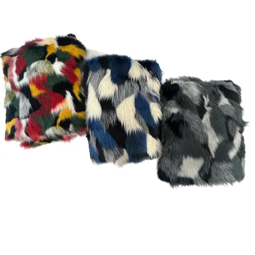 Fuchsia | Gray | White | Black Multicolor Patchwork Faux Fur Fabric