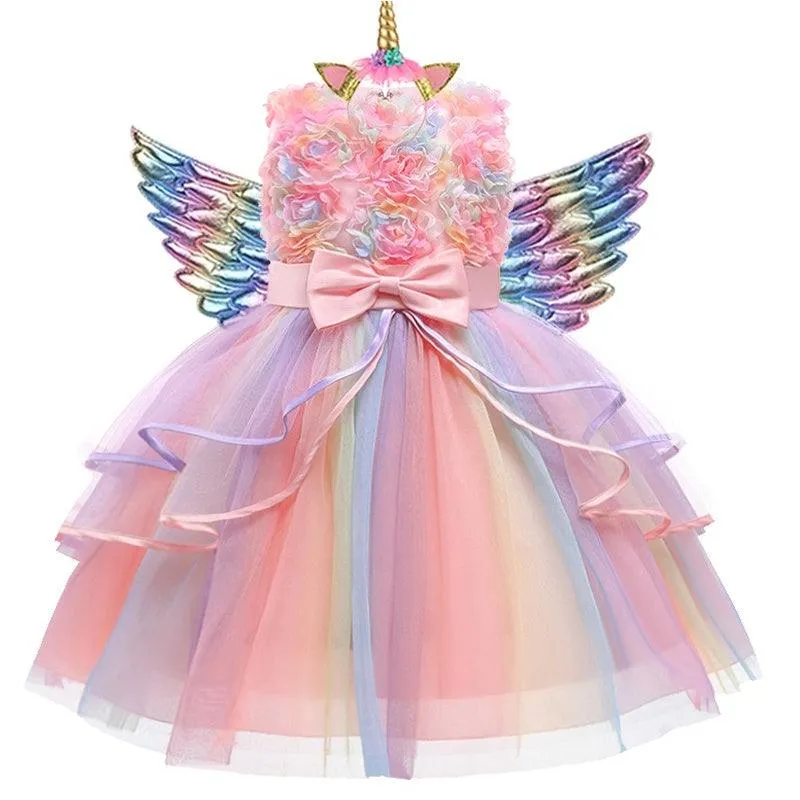 Girl Floral Patchwork Rainbow Dress Fairy Tale Dream Princess Dress Romantic Floral Children's Wear