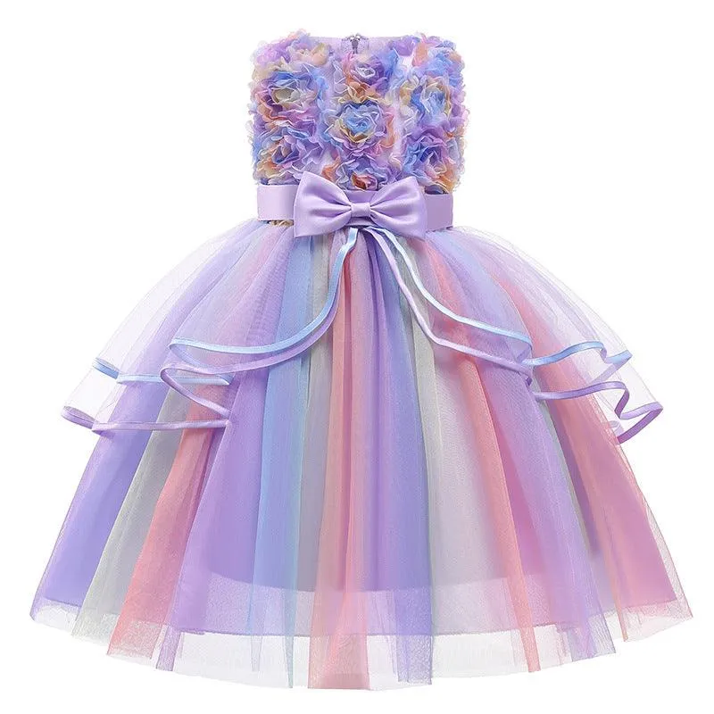 Girl Floral Patchwork Rainbow Dress Fairy Tale Dream Princess Dress Romantic Floral Children's Wear