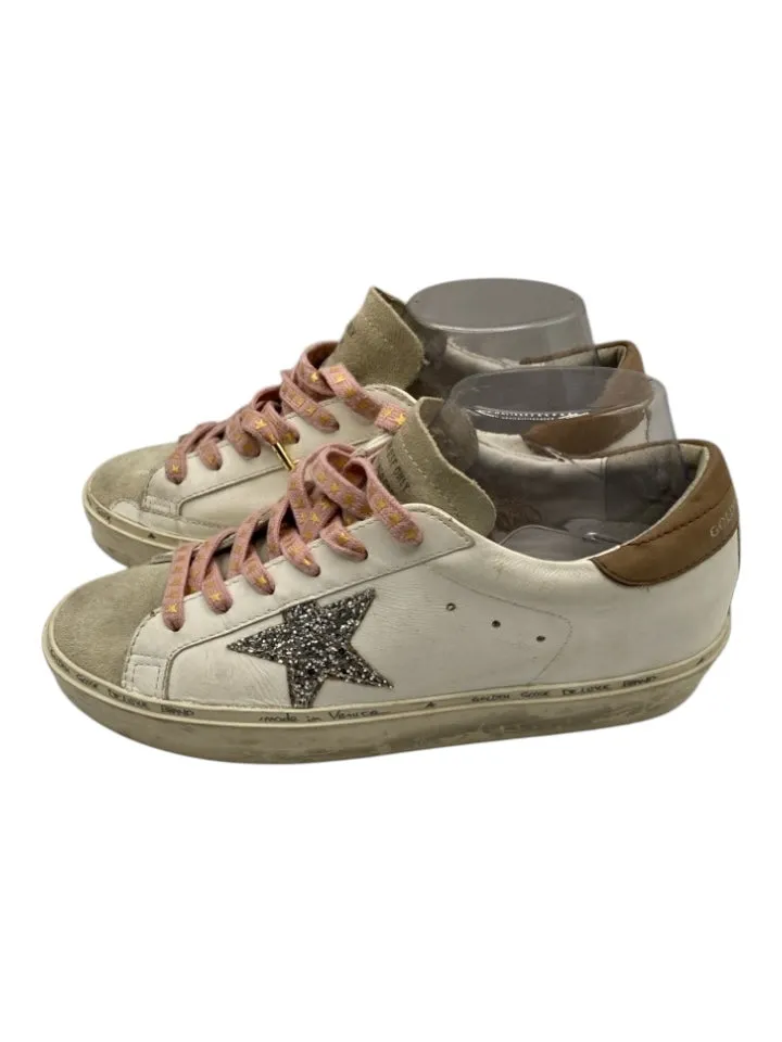 Golden Goose Shoe Size 40 White & Gray Leather Suede Glitter Low Top Sneakers