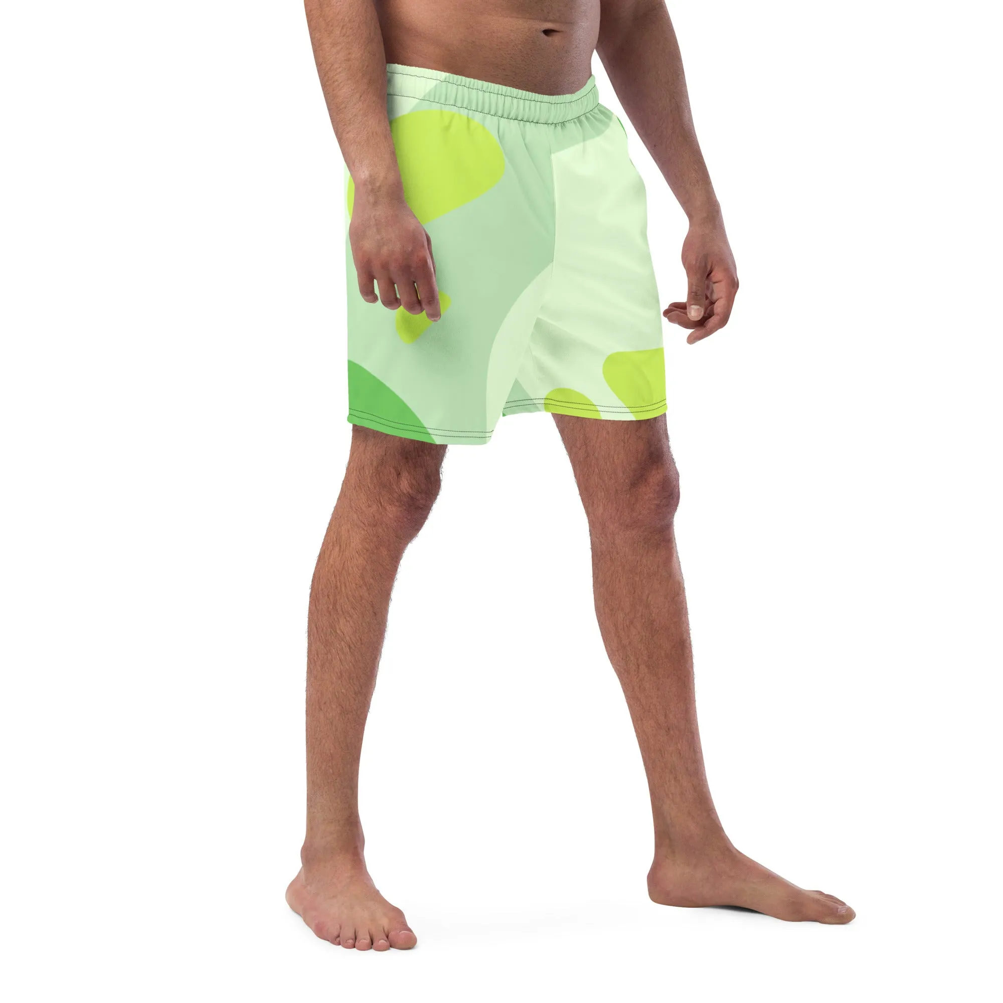 Green Abstract Men's Swim Trunks, , Best Designer Premium Luxury Men's Swim Trunks - Made in USA/EU/MX (US Size: 2XS-6XL)