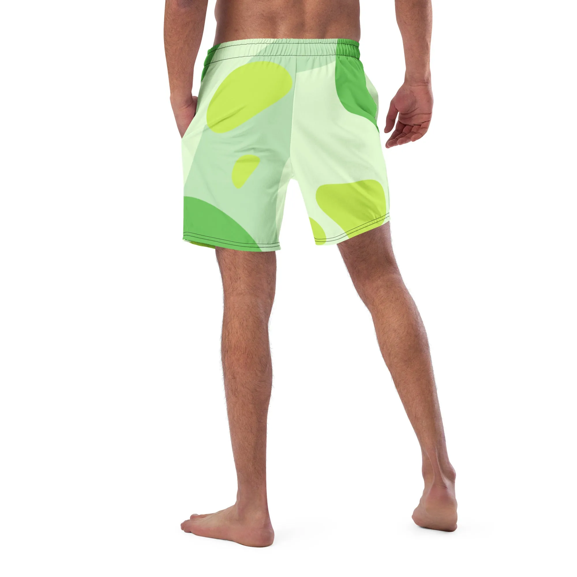 Green Abstract Men's Swim Trunks, , Best Designer Premium Luxury Men's Swim Trunks - Made in USA/EU/MX (US Size: 2XS-6XL)