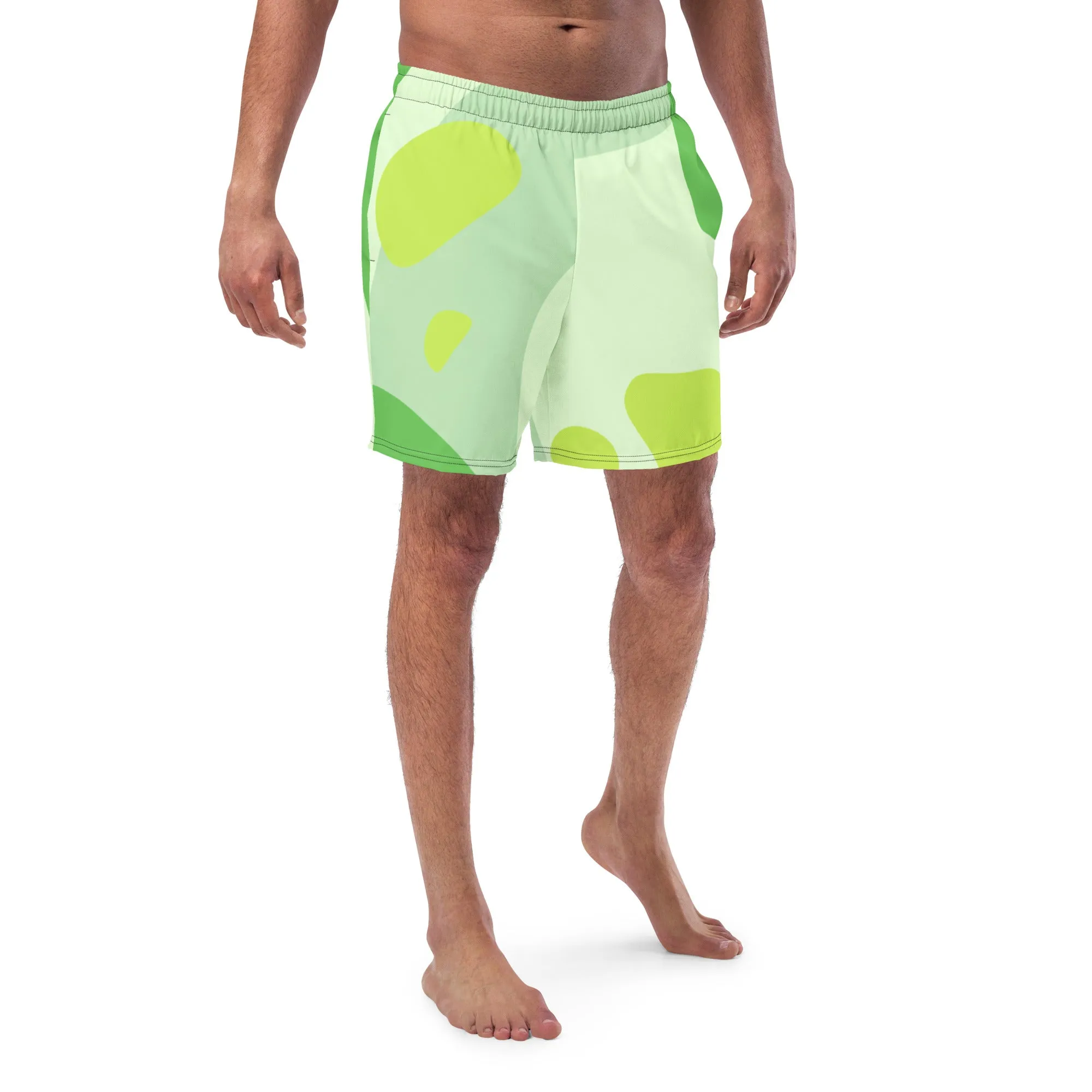 Green Abstract Men's Swim Trunks, , Best Designer Premium Luxury Men's Swim Trunks - Made in USA/EU/MX (US Size: 2XS-6XL)