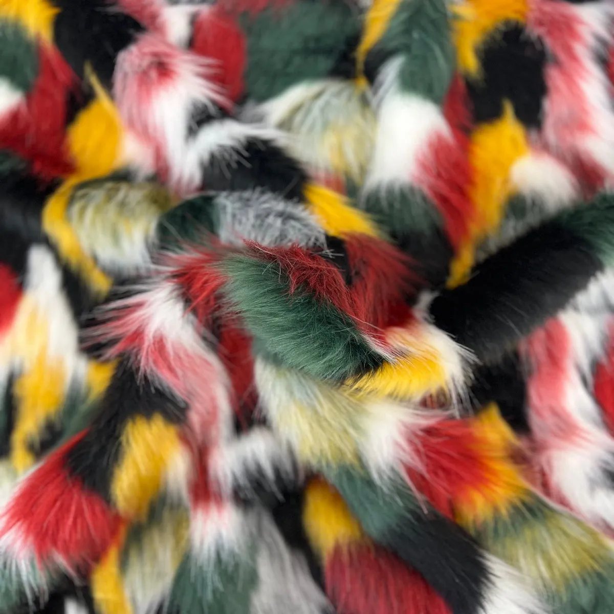 Green | Red | White | Yellow Multicolor Patchwork Faux Fur Fabric