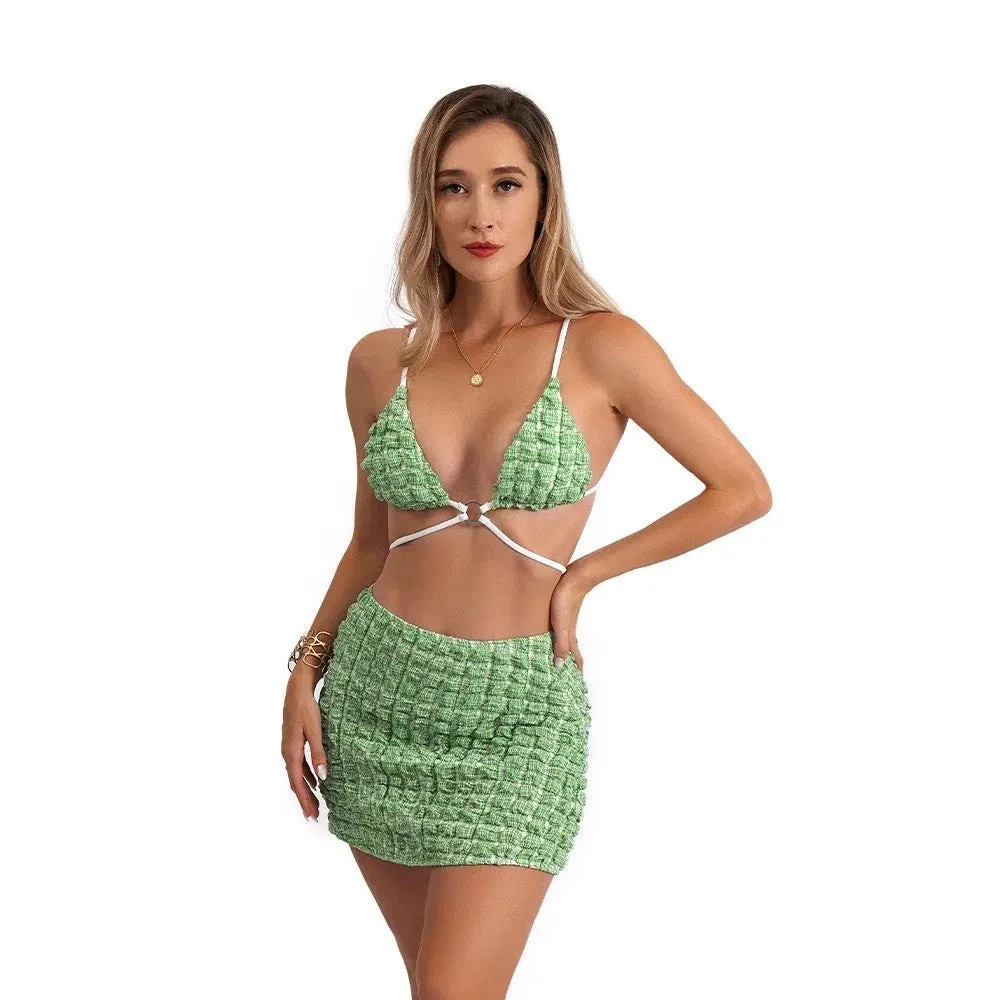 Green With Envy 3 Piece Bikini Set in Green