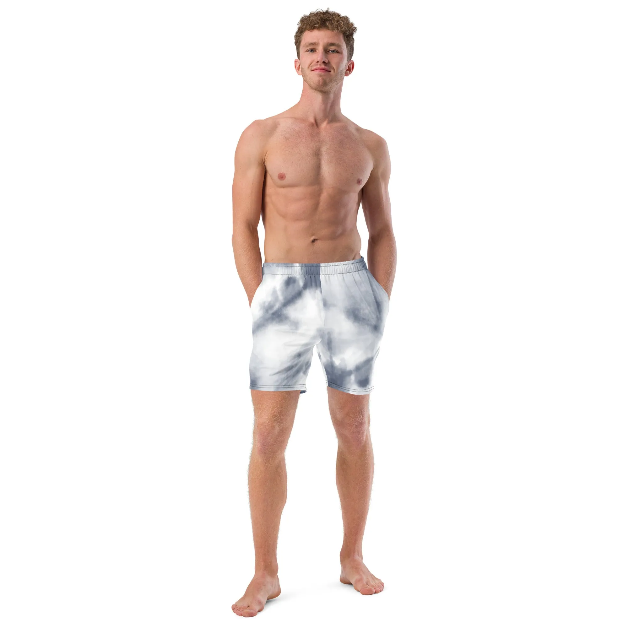 Grey Abstract Men's Swim Trunks, Best Designer Premium Luxury Men's Swim Trunks - Made in USA/EU/MX (US Size: 2XS-6XL)