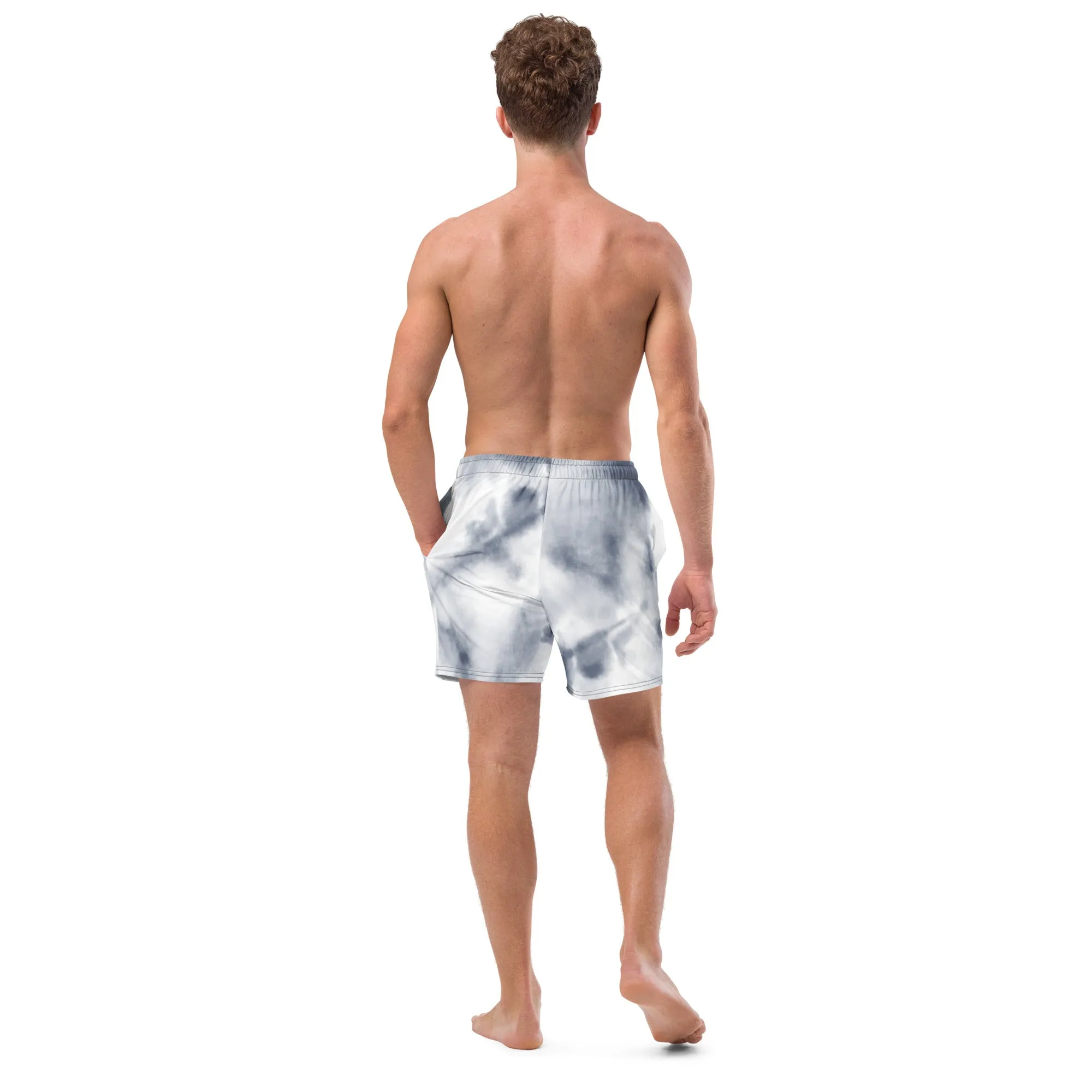 Grey Abstract Men's Swim Trunks, Best Designer Premium Luxury Men's Swim Trunks - Made in USA/EU/MX (US Size: 2XS-6XL)