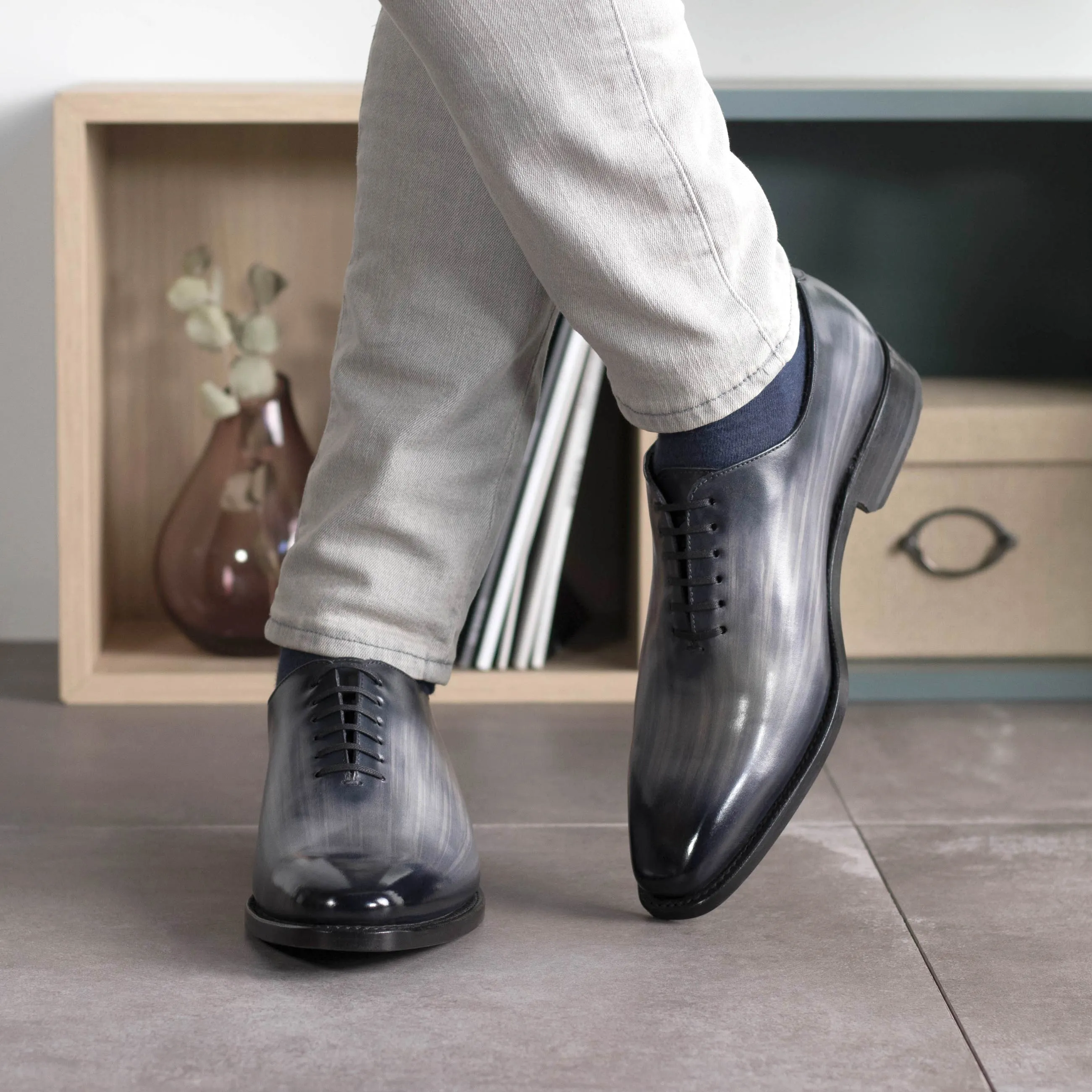 Grey Patina Wholecut Shoes