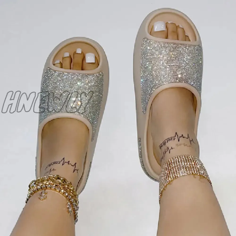 Hnewly - Apricot Casual Daily Living Patchwork Rhinestone Round Comfortable Shoes