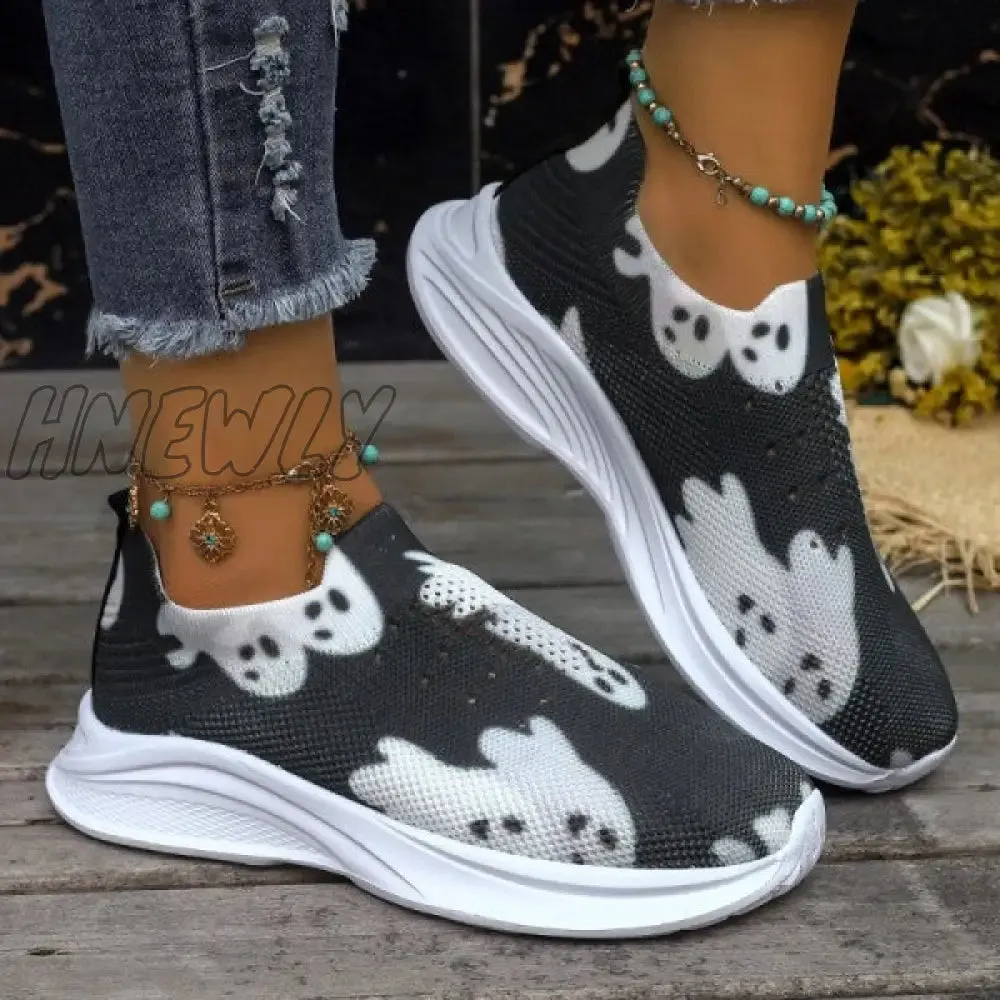 Hnewly - Black Casual Patchwork Printing Round Comfortable Out Door Shoes