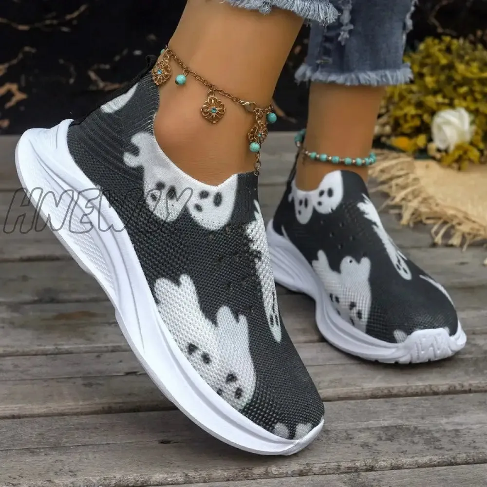 Hnewly - Black Casual Patchwork Printing Round Comfortable Out Door Shoes