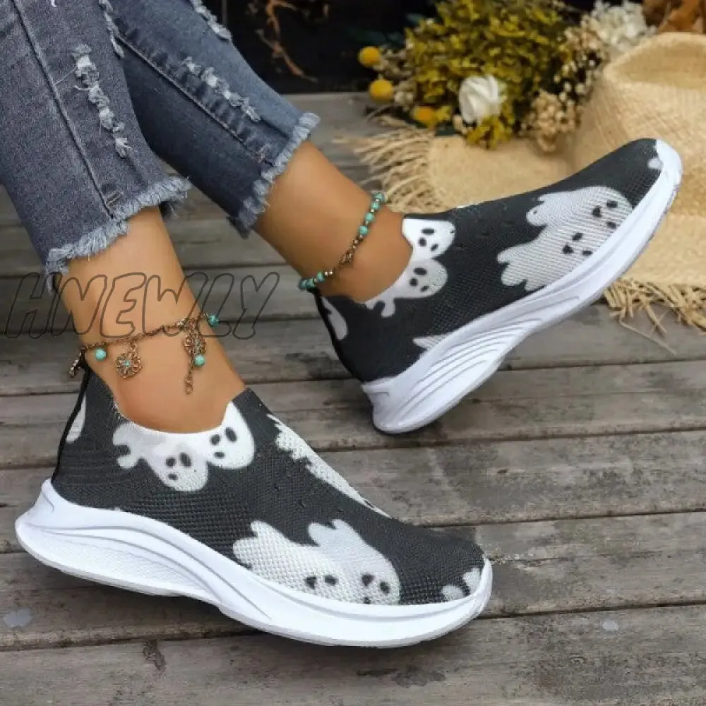 Hnewly - Black Casual Patchwork Printing Round Comfortable Out Door Shoes