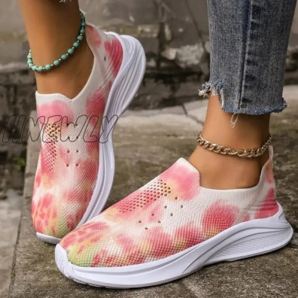 Hnewly - Pink Casual Sportswear Daily Patchwork Tie-dye Round Mesh Breathable Comfortable Out Door Shoes